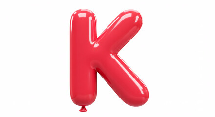 Glossy Red K Balloon Isolated Against White Background For Celebrations And Festive Events