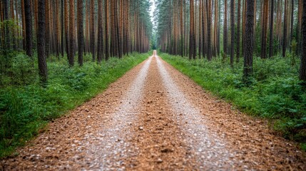 Forest path lined with tall pine trees