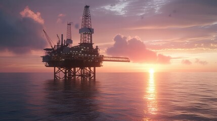 Obraz premium Offshore oil rig sunset ocean platform energy