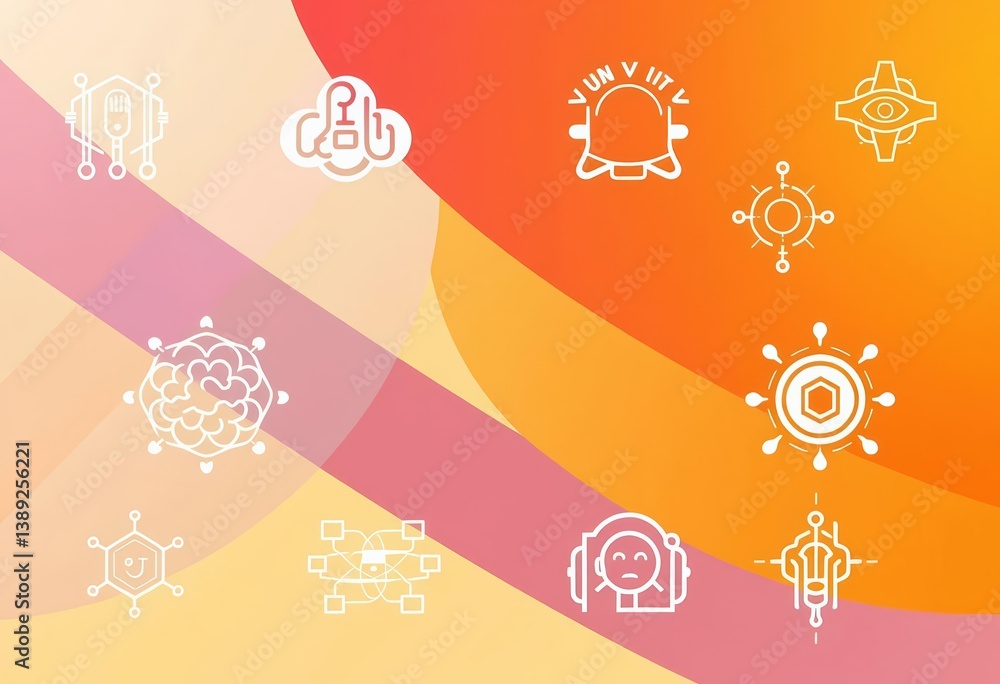 Poster abstract ai icons with editable strokes, showcasing deep learning concepts in clean vector illustrat