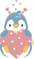 cute and lovely penguin holding heart, happy valentine's day, love concept, flat png illustration cartoon character costume design