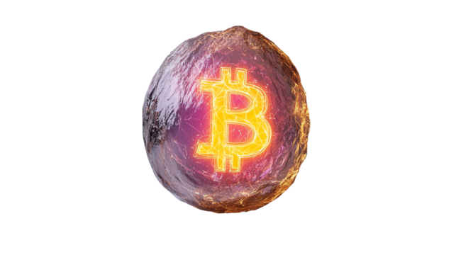 A glowing Bitcoin symbol encased in a crystal-like orb showcasing the essence of cryptocurrency innovation.