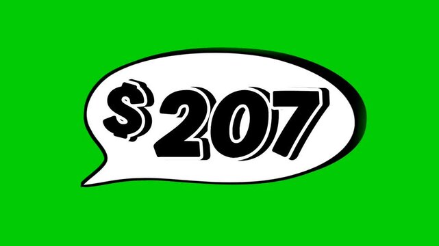 207 dollars price tag animation motion graphics in speech bubble on green screen background for wholesale or black Friday event business concept video element