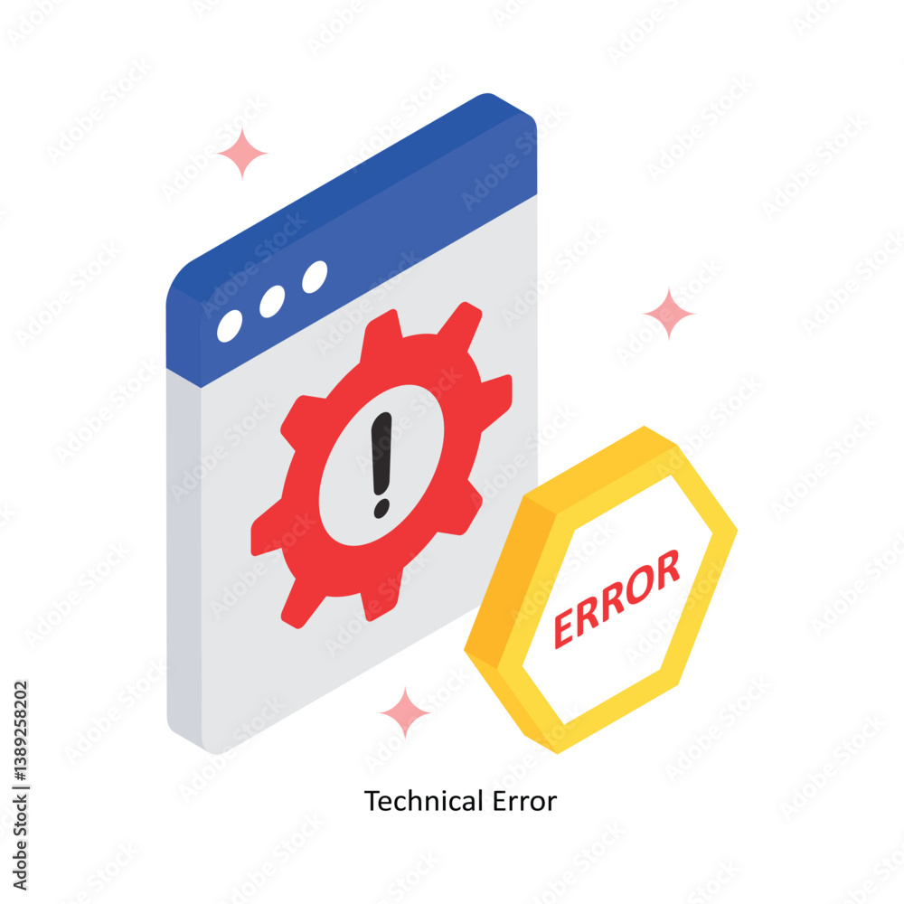 Poster technical error concept isometric style illustrations. eps 10 file