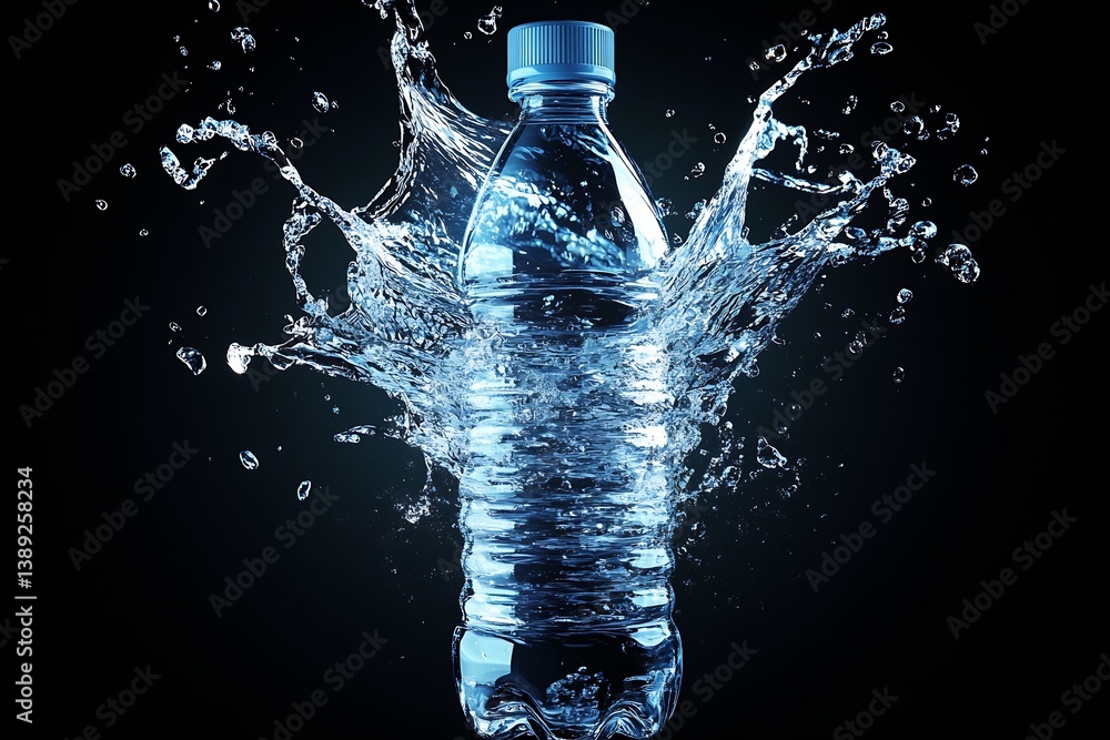 Aufkleber captivating water splash bursting from a bottle showcasing vivid visual dynamics : generative ai