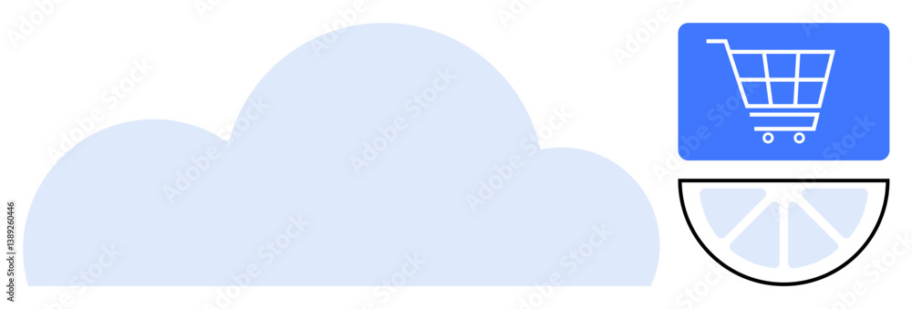 Poster large cloud shape with a shopping cart icon and a semicircular graph. ideal for e-commerce, technolo