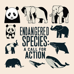 Endangered Species Day Vector Designs - Social Media Posts, T-Shirt, Sticker, Poster, Print Card Illustrations & Animated GIFs - Solid Colors, No Gradients, Conservation Awareness