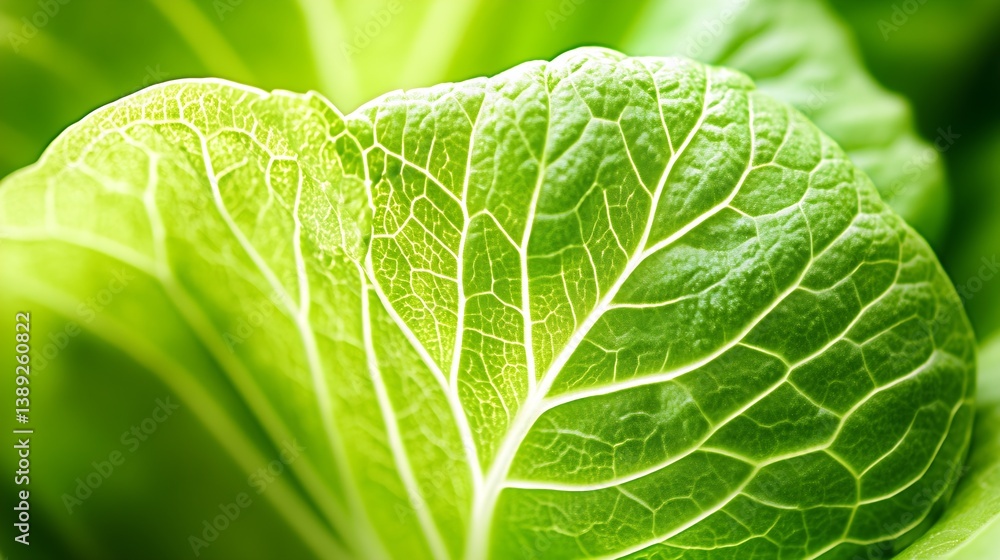 Poster elegant close-up of a leaf showcasing fine veins on a fresh green background : generative ai