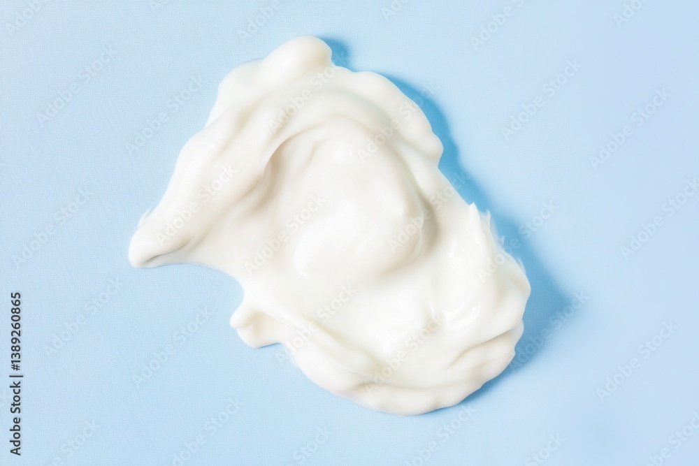 Poster creamy white substance spread across a soft blue surface in artistic arrangement showcasing texture 