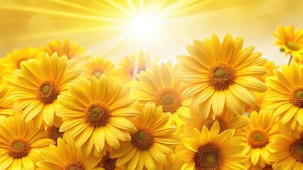 Obraz premium Sunlit Yellow Flowers Minimalist Photography - Bright Floral Image, Summer Bloom, Golden Rays, Simple Background