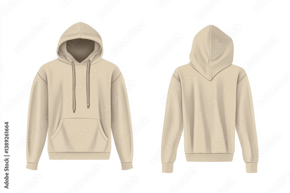 Poster hooded sweatshirt design in beige color showcasing front and back views for modern apparel enthusias