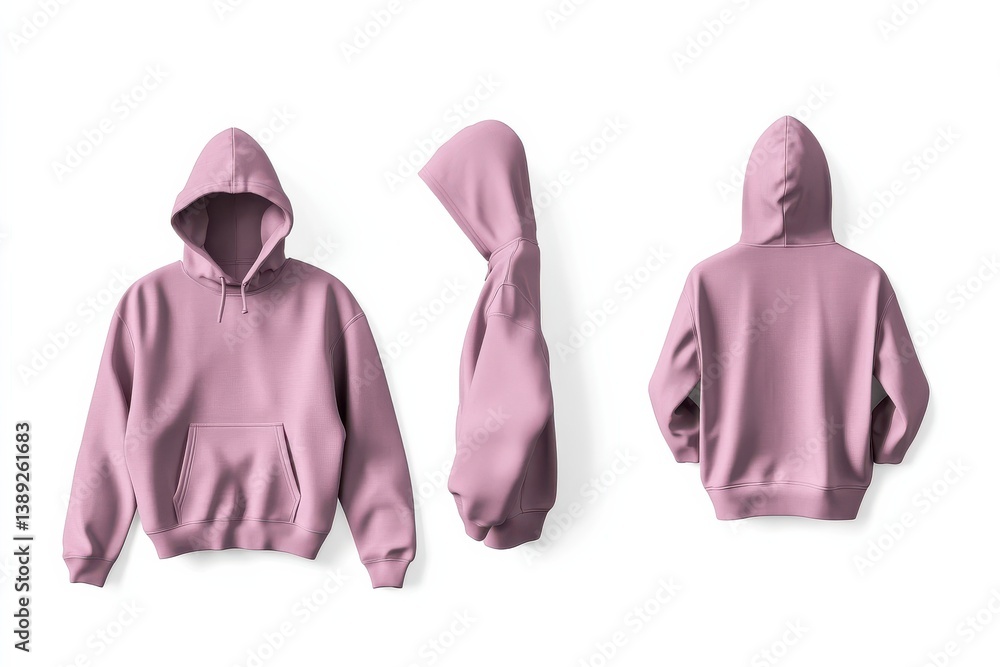 Poster Soft pink hoodie displayed from multiple angles showcasing its casual design and comfortable fit