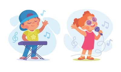 Joyful kids are engaging in the exciting and enjoyable activity of making music together,