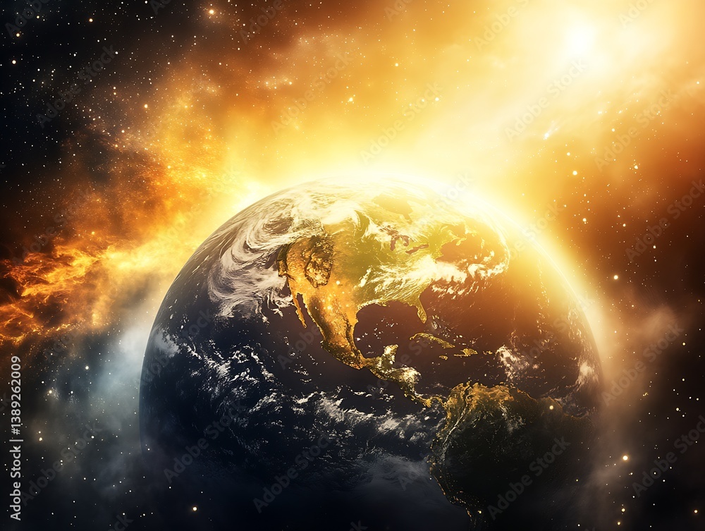 Aufkleber breathtaking terrestrial view of earth illuminated by sun in the vastness of space with cosmic color