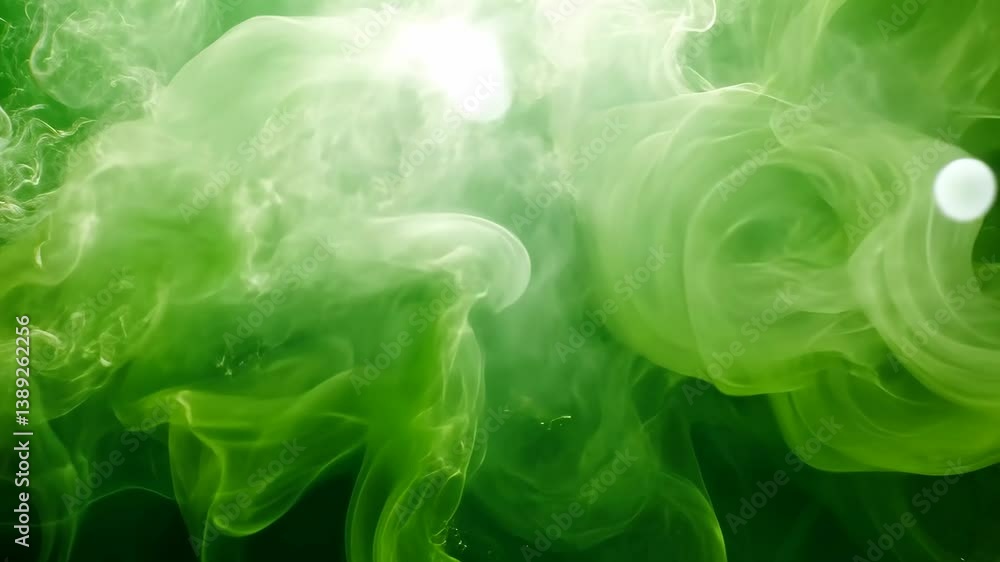 Poster abstract flowing green smoke forming ethereal shapes, creating a visually mesmerizing effect