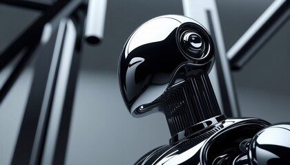 Metallic Robot Close Up Artificial Intelligence Future Technology Concept