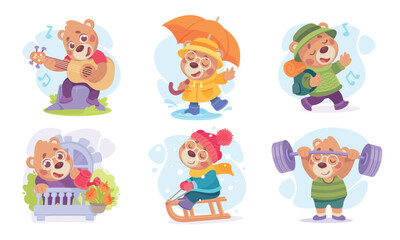 Charming Cartoon Bears Participate in Various Fun and Exciting Activities Together