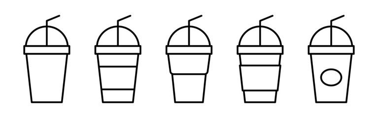 Vector isolated Beverage Cup icon set in black outline
