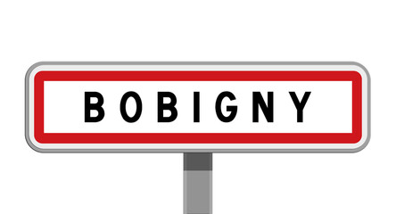 Panneau sur poteau central de ville de Bobigny, Seine-Saint-Denis