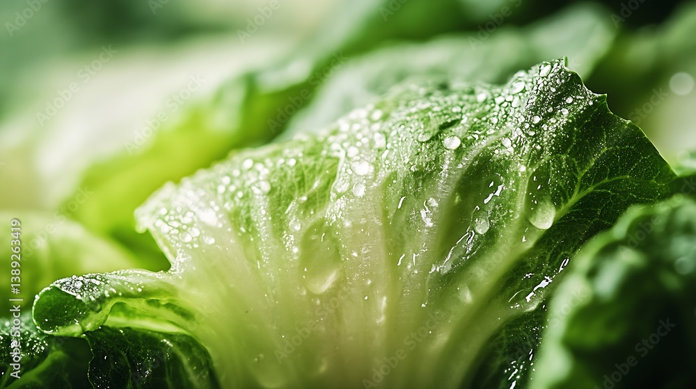 Aufkleber macro shot of lush green lettuce leaves adorned with dewdrops emphasizing freshness and natural beau