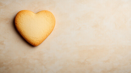 cookie shaped like heart on soft beige background, evoking warmth and affection