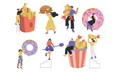Colorful Food Illustrations Featuring a Variety of Diverse Characters Enjoying Delicious Treats
