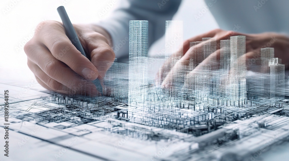 Aufkleber architects working on 3d building model with digital drafting tools