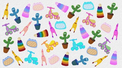 Kids toys set icons element background