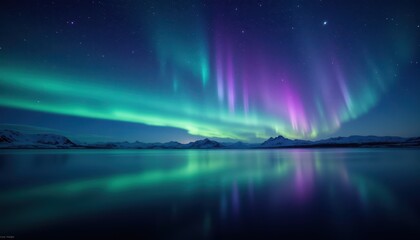 The ethereal aurora borealis shimmered across the night sky