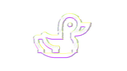 Icon duck is distorted. Glitch. Noise, chromatic aberration, geometric distortion