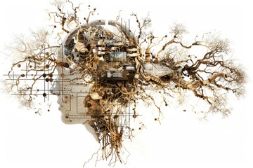 Abstract Representation of Human Mind Blending Nature and Technology
