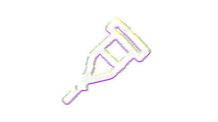Icon crutch is distorted. Glitch. Noise, chromatic aberration, geometric distortion