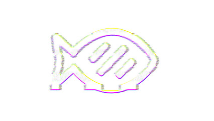 Icon fish cooked is distorted. Glitch. Noise, chromatic aberration, geometric distortion