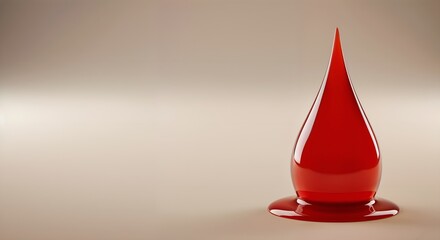 Obraz premium A single drop of blood on a smooth gray/beige gradient background with a clean medical aesthetic, empty space on the left and top for text