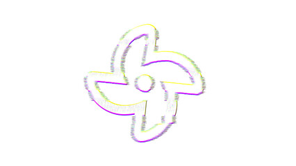 Icon fan is distorted. Glitch. Noise, chromatic aberration, geometric distortion