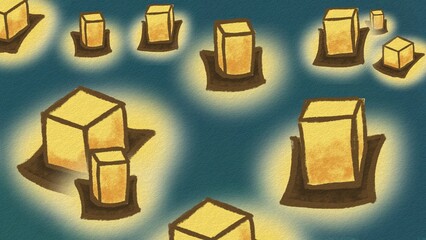 Hand drawn flot lantern on lake background