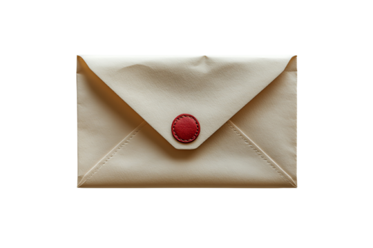 Sealed envelope with a red wax seal on a white isolated background.