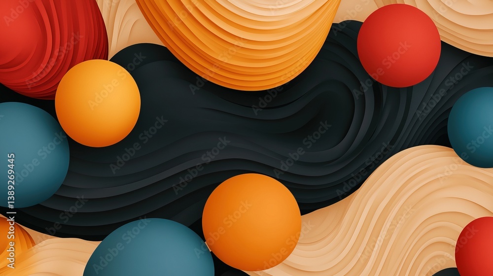 Aufkleber abstract design with colorful shapes and wavy patterns