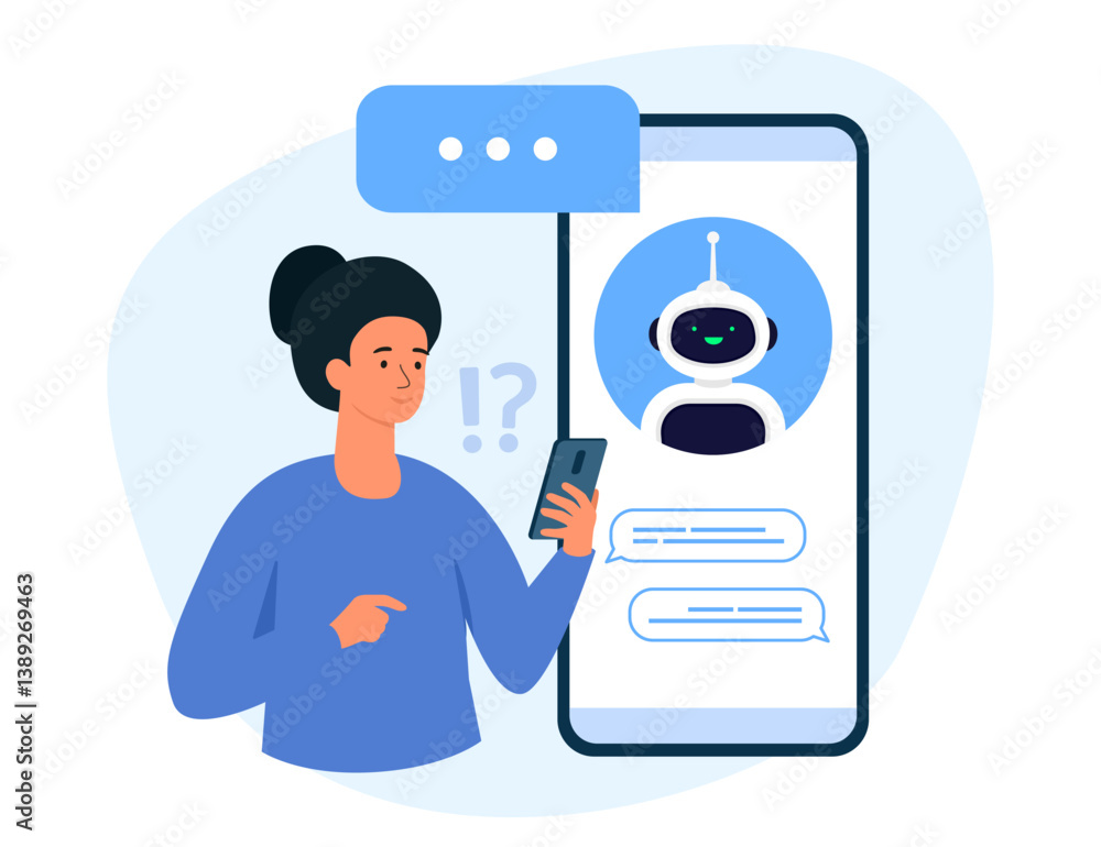 Aufkleber ai robot with speech bubble on mobile screen. artificial intelligence character. online communicatio