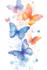 Watercolor Painted Butterflies Displayed Against a White Background for Design