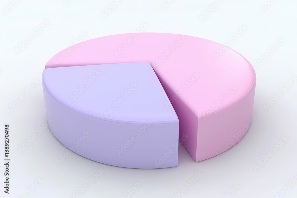 Poster 3d pie chart in pink and purple colors with a missing segment.
