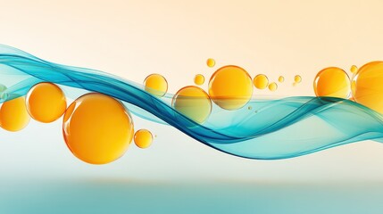 Abstract composition featuring colorful bubbles and flowing waves, creating a dynamic and vibrant...