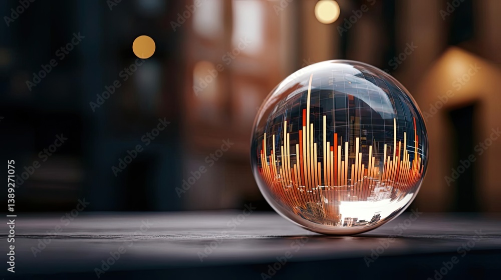 Poster candlestick in crystal globe with stock market prediction concept. a glass sphere displaying colorfu