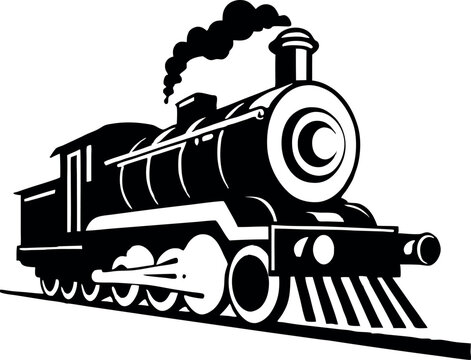 Vintage Black and White Steam Locomotive Train Illustration Graphic Design vector silhouette line art