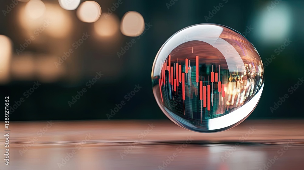 Poster candlestick in crystal globe with stock market prediction concept. abstract financial data displayed