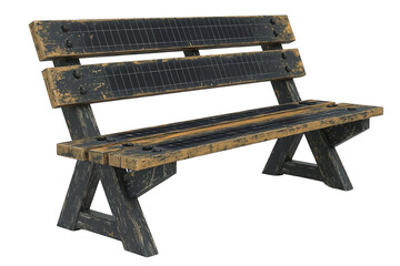 Fototapeta premium Wooden bench with a rustic design, suitable for outdoor or garden settings.