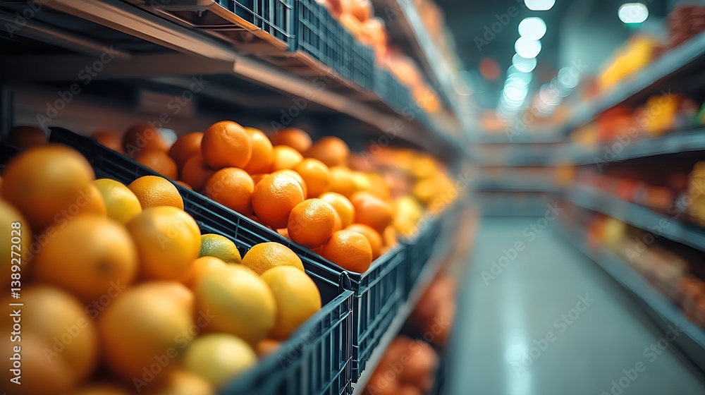 Poster abundant selection of oranges piled high in grocery store offering fresh produce : generative ai