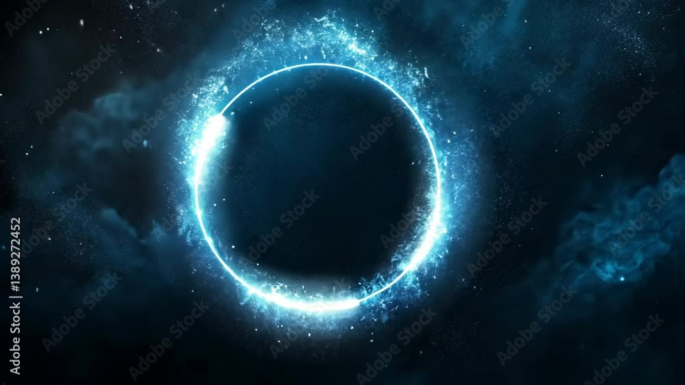 Aufkleber glowing abstract circle, surrounded by vibrant energy particles against a cosmic backdrop, creates a