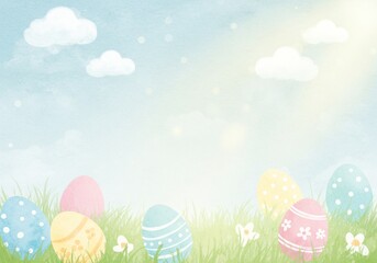 easter theme background with easter eggs bunny with watercolor effect