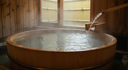 露天風呂付き客室。日本の温泉旅館イメージ。